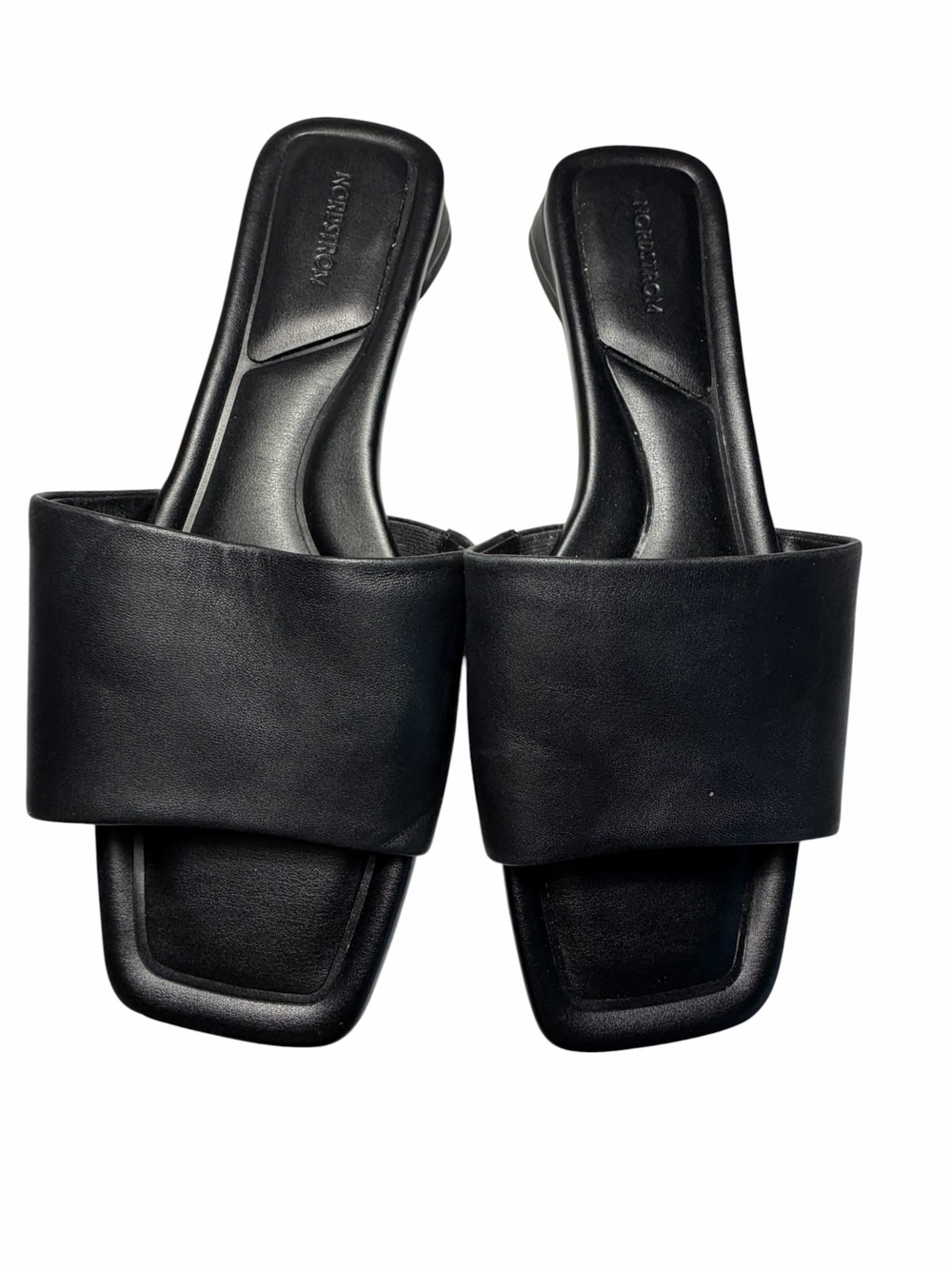 Nordstrom Black Wide-Band Square-Toe Slide Mules